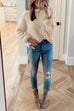 Mixiedress Crewneck Waffle Knit Cozy Pullover Sweater