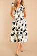 Off-white Ruffle Trim Pocketed Floral Print Midi Dress