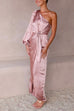 Mixiedress One Shoulder Tie Waist Satin Tulip Maxi Party Dress