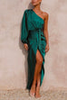 Mixiedress One Shoulder Tie Waist Satin Tulip Maxi Party Dress