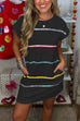Mixiedress Striped Short Sleeves Pocketed Shift Dress