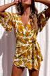 Mixiedress V Neck Open Back Tie Waist Floral Wrap Romper