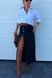 Mixiedress High Rise Button Down Slit Denim Skirt