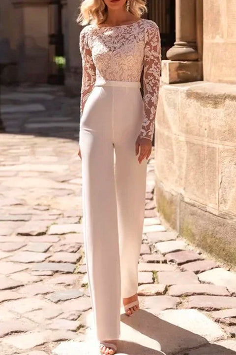 Mixiedress Long Sleeve Lace Splice High Waist Jumpsuit