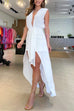 Mixiedress Deep V Neck Drape Front Sleeveless Swallowtail Maxi Party Dress