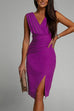 Mixiedress Sleeveless High Waist Ruched Slit Pencil Dress