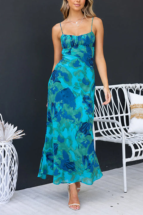 Backless Cut Out Floral Print Maxi Cami Dress