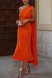 Mixiedress One Shoulder Sleevess Draped Knitting Midi Party Dress