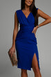 Mixiedress Sleeveless High Waist Ruched Slit Pencil Dress