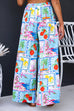 Wide Leg Pocketed Abstract Print Pants