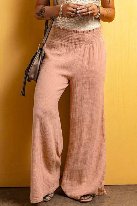 Mixiedress Smocked Elastic Waist Wide Leg Cotton Linen Pants