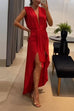 Mixiedress Deep V Neck Drape Front Sleeveless Swallowtail Maxi Party Dress