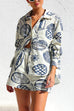 Mixiedress Graffiti Printed Long Sleeves Blouse Shirt Wide Leg Shorts Loungewear Set