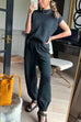 Mixiedress Mockneck Short Sleeves Top Pocketed Harem Pants Knitting Set