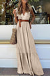 Mixiedress V Neck Lace Trim Sleeveless Maxi Ruffle Dress