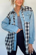 Mixiedress Button Up Pocketed Plaid Splice Shacket