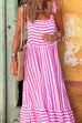 Mixiedress Striped Bow Knot Shoulder Smocked Ruffle Maxi Holiday Dress