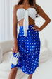 Mixiedress Off Shoulder Tie Front Frilled Top and Polka Dot Skirt Set
