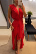 Mixiedress Deep V Neck Drape Front Sleeveless Swallowtail Maxi Party Dress