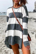 Mixiedress Crewneck Long Sleeve Striped Side Split High Low Hem Dresses
