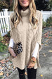 Mixiedress Solid Turtleneck Warm Cable Knit Cloak Sweater