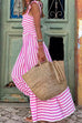 Mixiedress Striped Bow Knot Shoulder Smocked Ruffle Maxi Holiday Dress