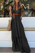 Mixiedress V Neck Lace Trim Sleeveless Maxi Ruffle Dress