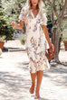 Mixiedress V Neck Smocked Floral Print Ruffle Midi Dress