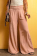 Mixiedress Smocked Elastic Waist Wide Leg Cotton Linen Pants