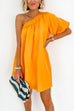 One Shoulder Puff Sleeve Solid Loose Mini Dress
