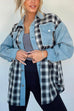 Mixiedress Button Up Pocketed Plaid Splice Shacket