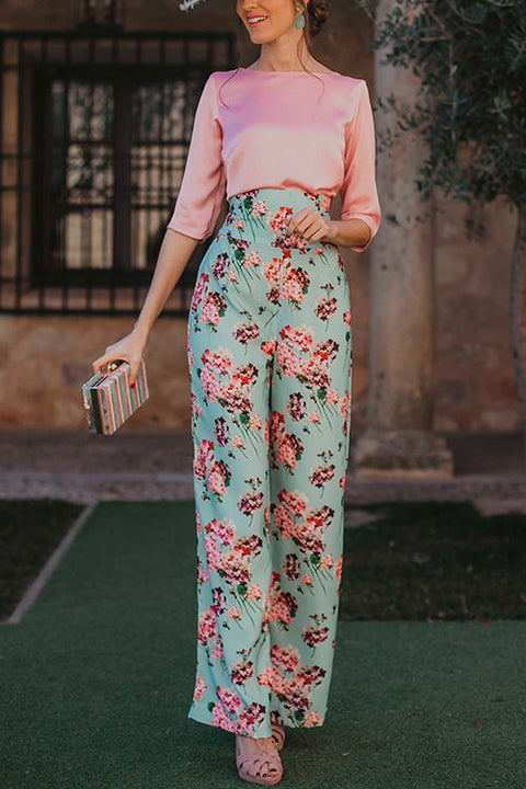 High Waist Wide Leg Floral Print Pants