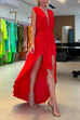 Mixiedress Deep V Neck Drape Front Sleeveless Swallowtail Maxi Party Dress