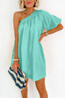 One Shoulder Puff Sleeve Solid Loose Mini Dress