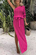 Mixiedress One Shoulder Long Sleeve High Split Hollow Out Beach Dress