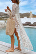Mixiedress Open Front Lace Hollow Out Maxi Cover Up Cardigan