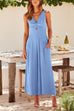 Mixiedress Ruched V Neck Cut Out Sleeveless Wide Leg Jumpsuit