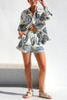 Mixiedress Graffiti Printed Long Sleeves Blouse Shirt Wide Leg Shorts Loungewear Set