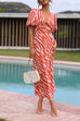 Mixiedress V Neck Short Sleeve Cut Out Printed Holiday Dress