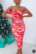 Fairy Floral Off Shoulder Ruched Bodycon Midi Party Dress
