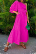 Mixiedress One Shoulder Puff Sleeve Knot Waist Maxi Holiday Dress