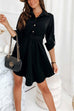 Mixiedress Lapel Rolled Up Sleeve Buttons Belted Swing Dress