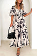 Mixiedress V Neck Half Sleeves Waisted Printed Maxi Swing Dress