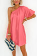 One Shoulder Puff Sleeve Solid Loose Mini Dress