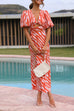 Mixiedress V Neck Short Sleeve Cut Out Printed Holiday Dress