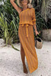 Mixiedress One Shoulder Long Sleeve High Split Hollow Out Beach Dress