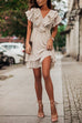 Mixiedress V Neck Ruffle Trim Waisted A-line Chiffon Dress