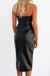 Off Shoulder Strapless Faux Leather Midi Dress