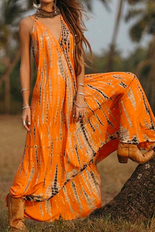 Mixiedress Bohemia V Neck Printed Maxi Cami Dress