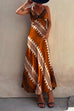 Mixiedress V Neck Color Block Printed Maxi Swing Cami Dress